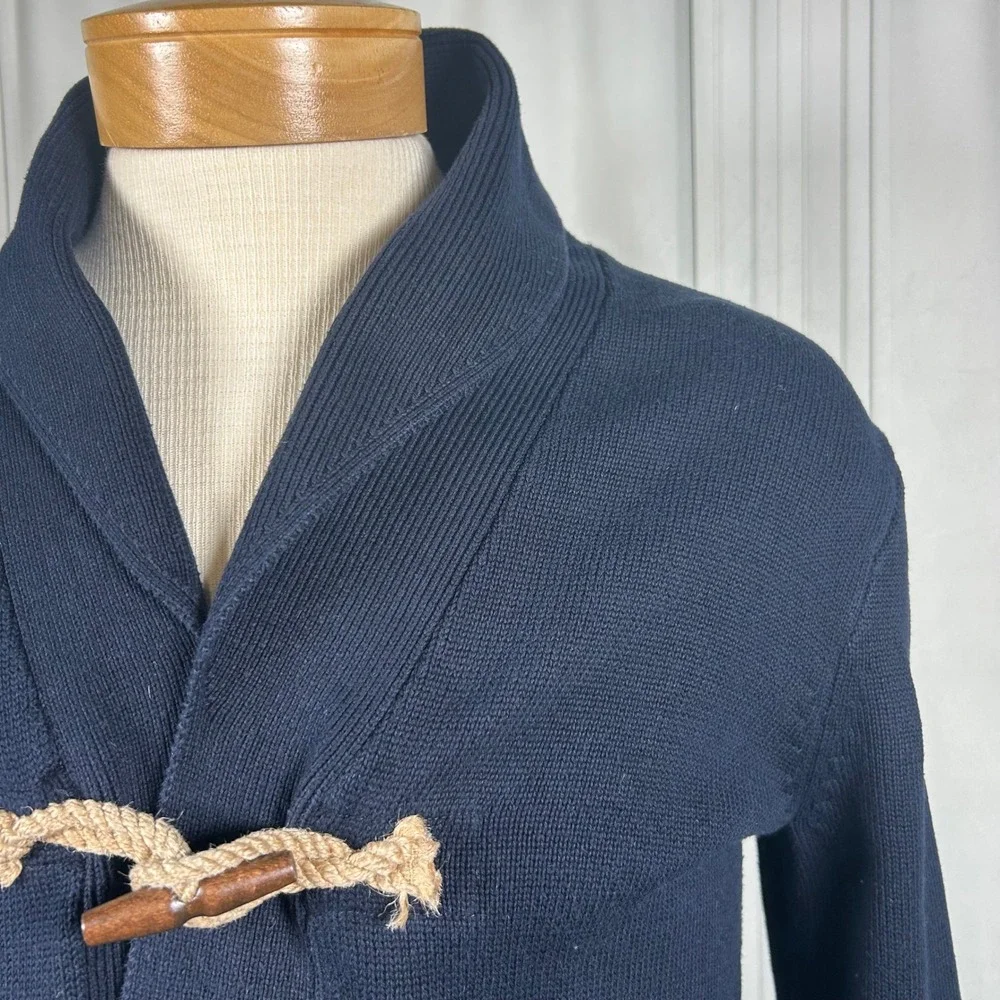 J.Crew Mens Navy Blue Rope Toggle Shawl Collar Cardigan Sweater M